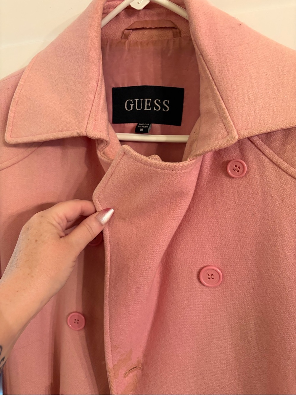 GUESS Light Pink Pea Coat - Double-Breasted Style